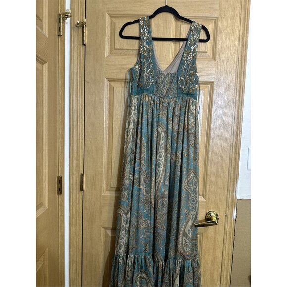 Ranna Gill Anthropologie Dress 8 Boho Paisley Sequin Embroidered Maxi Sleeveless - Picture 8 of 16